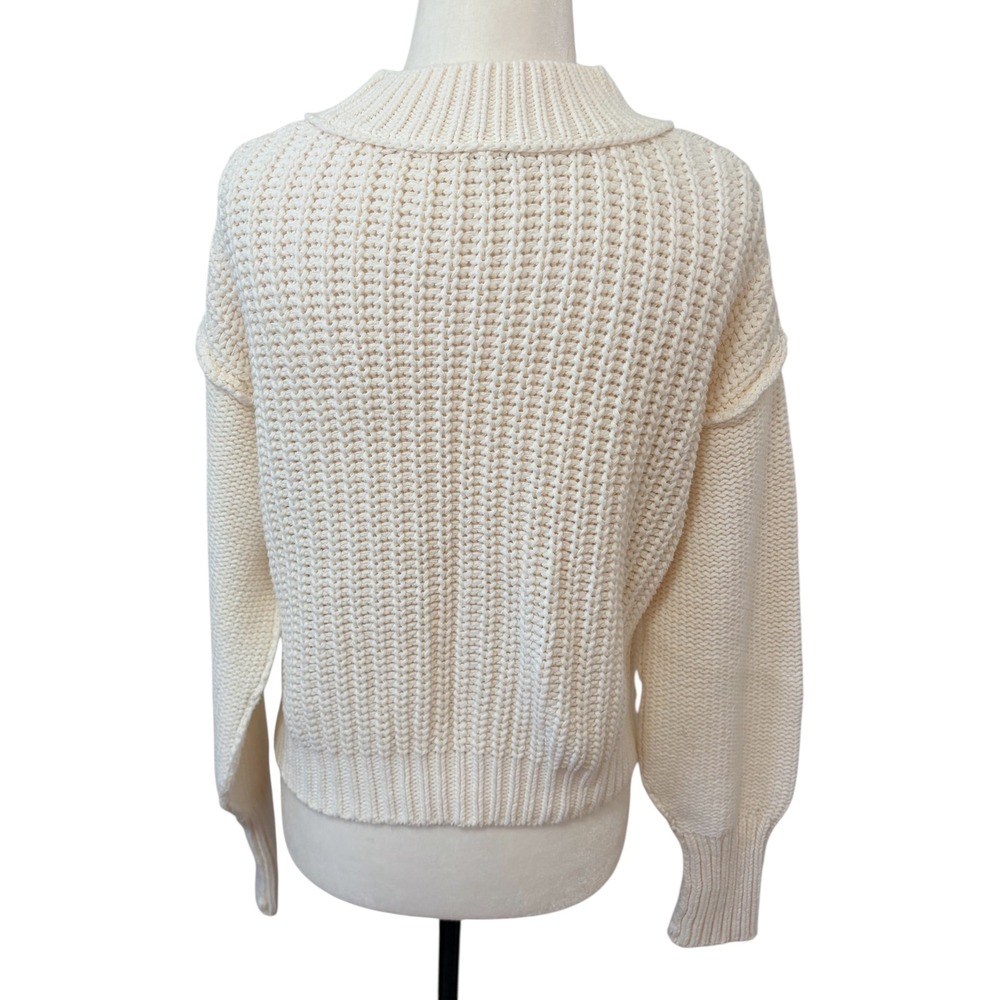 Free People Belle Song Size Small Pointelle Knit Sweater Cream Ivory Boho - Picture 8 of 10